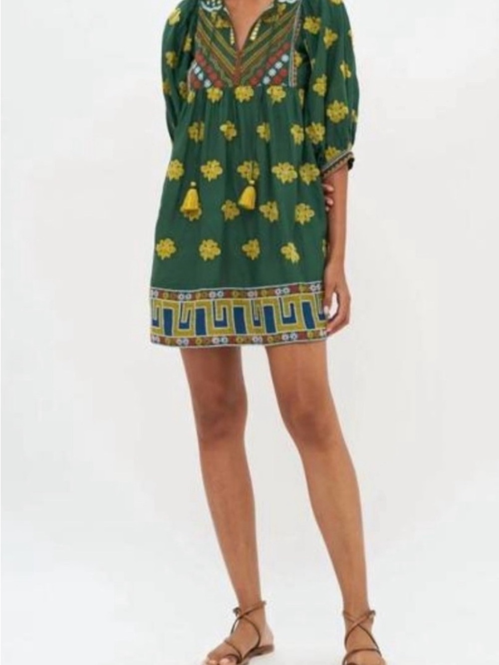 OLIPHANT Cuff Sleeve Mini Dress — Green Lucknow Print ✨
Size Small